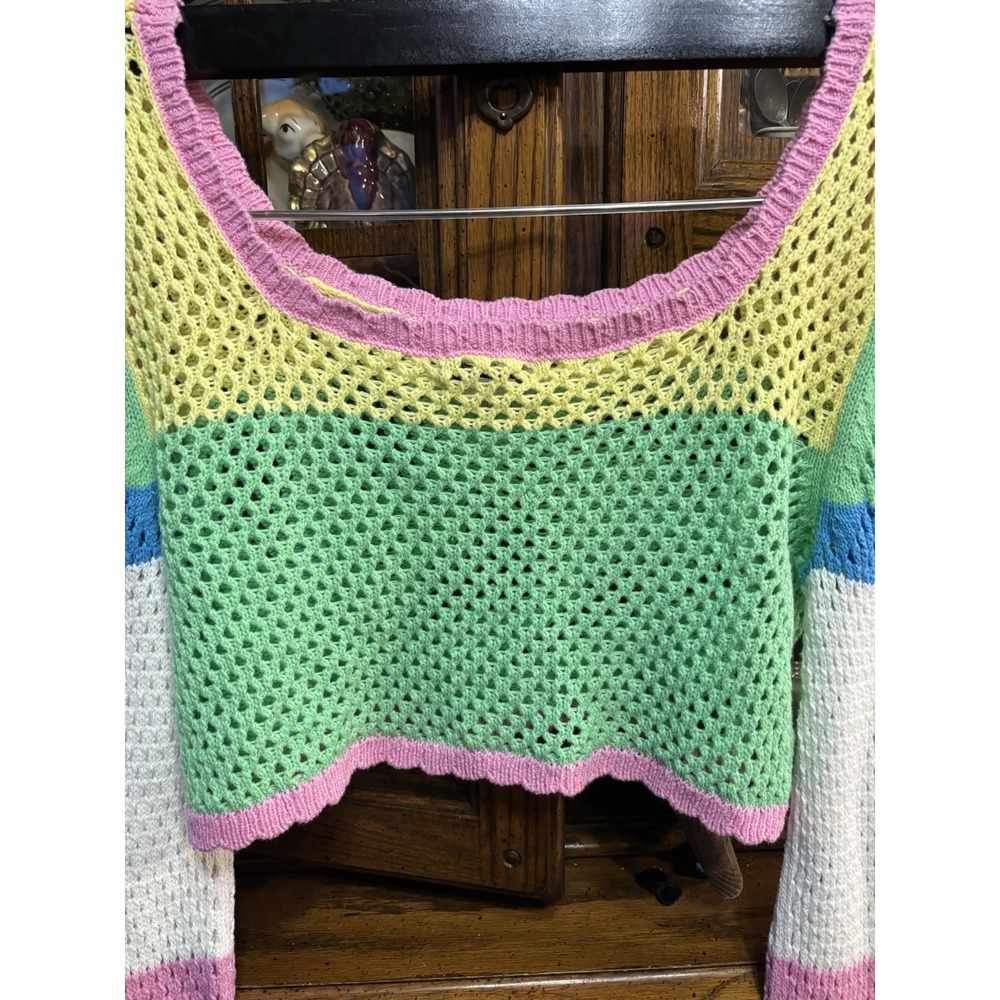Sincerely, Jules Women's Boho Crochet Cropped Sweater Long Sleeves, Y2K Festival - Picture 4 of 8